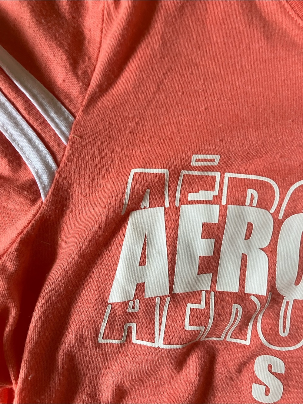 Aeropostale Coral Pink Front-Knot Sport Tee with White Stripe Sleeves - Picture 3 of 4